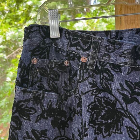 Bill Blass Women's Vintage Blue & Black Floral Print Flare Leg Jeans Size 12 - Picture 6 of 11